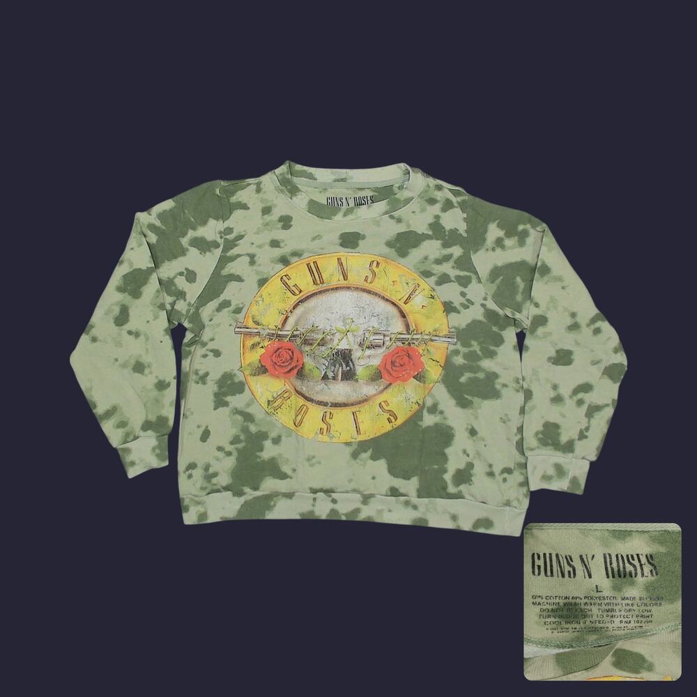 Guns N’ Roses | Green Tie-Dye Cropped Boxy Sweatshirt Women's L